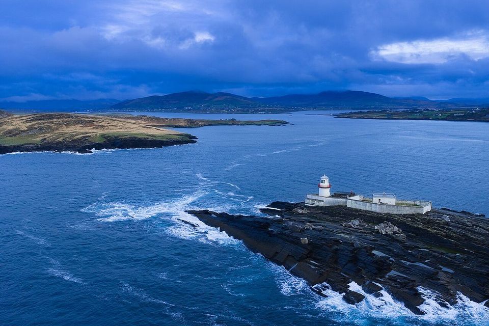 Aerial view of Valentia Island Lighthouse on Cromwell Point