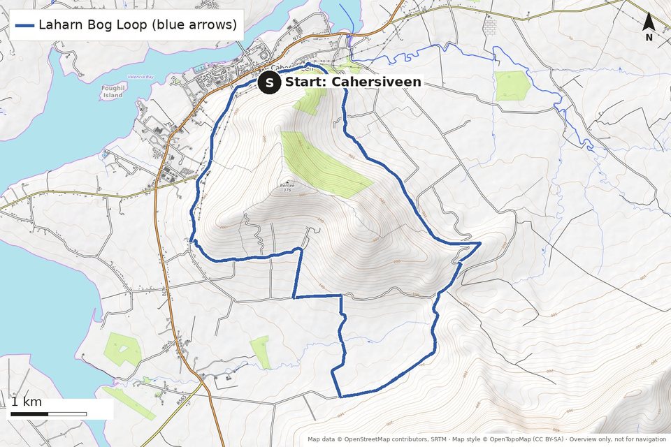 Map of the Laharn Bog Loop around Beentee, starting in Cahersiveen