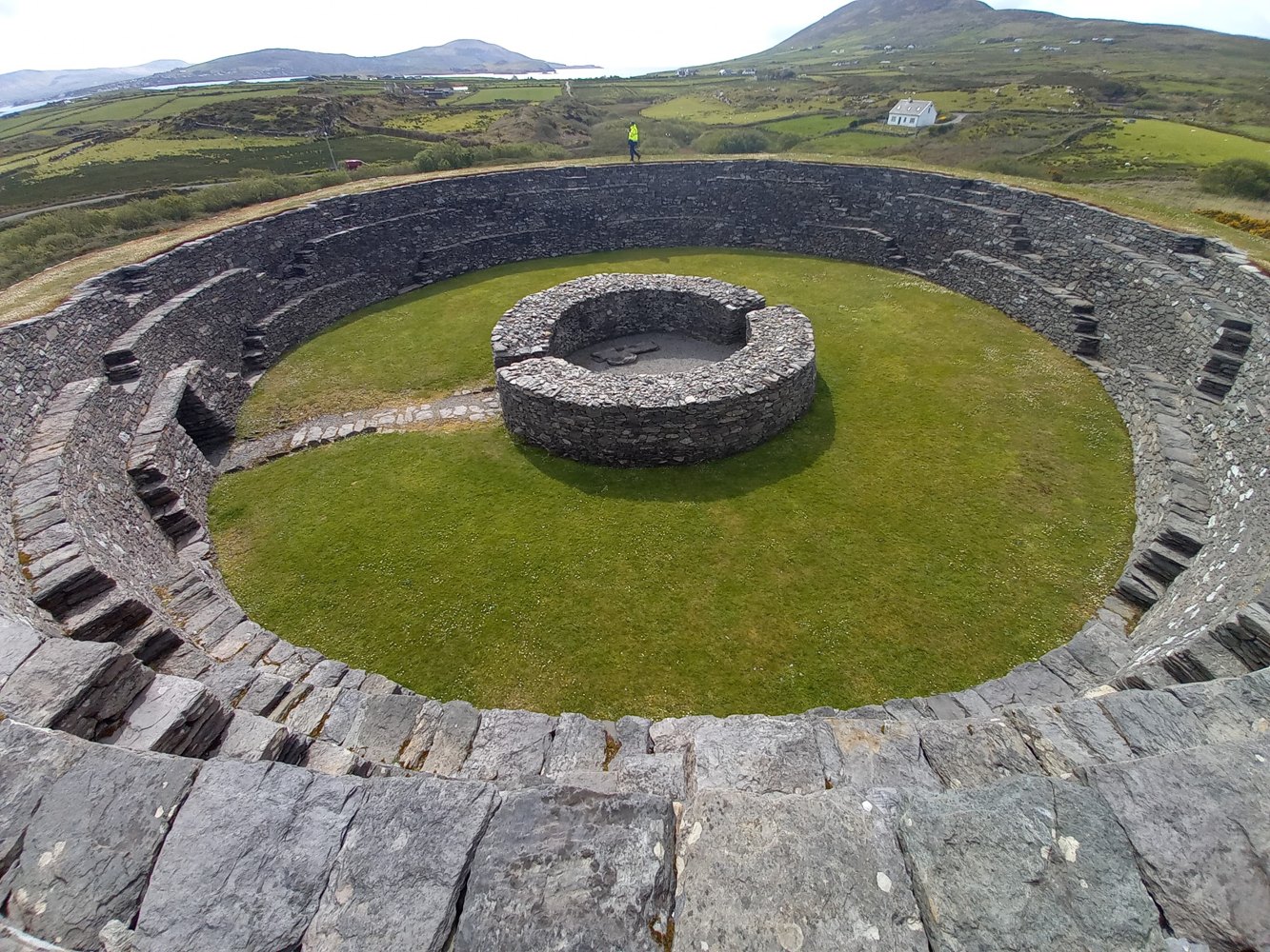 Stone walls and circular interior of Cahergall Cashel